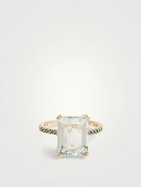 18K Gold Ring With Aquamarine And Blue Diamonds
