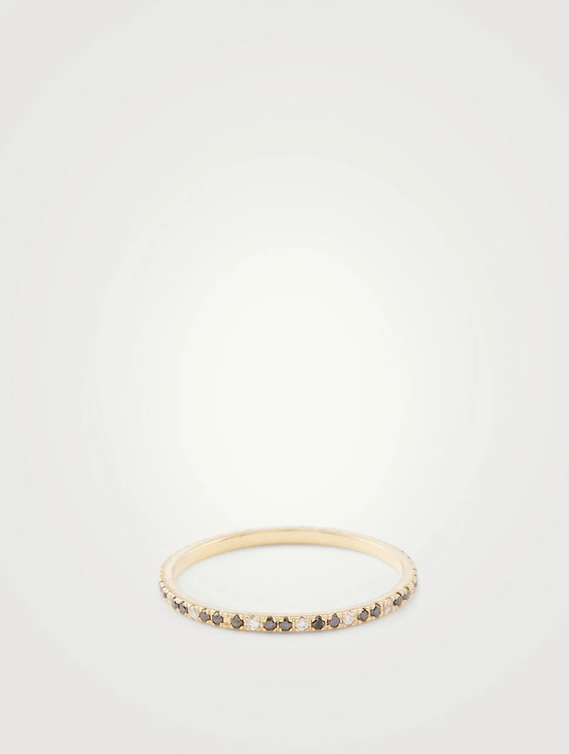 18K Gold Infinite Ring With Black And White Diamonds