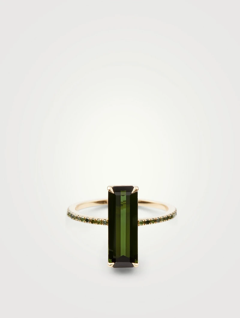 18K Gold Ring With Green Tourmaline And Diamonds
