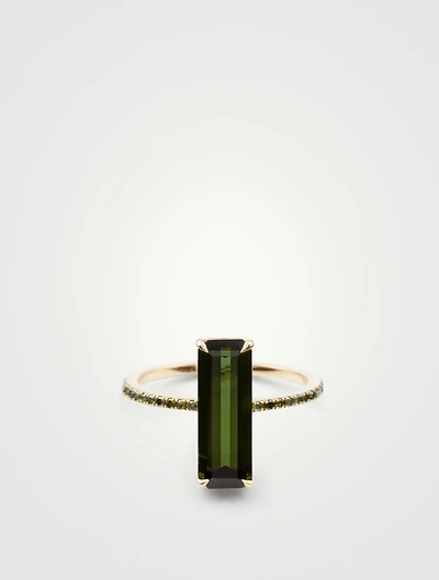 18K Gold Ring With Green Tourmaline And Diamonds