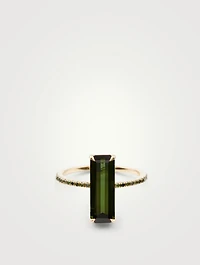18K Gold Ring With Green Tourmaline And Diamonds