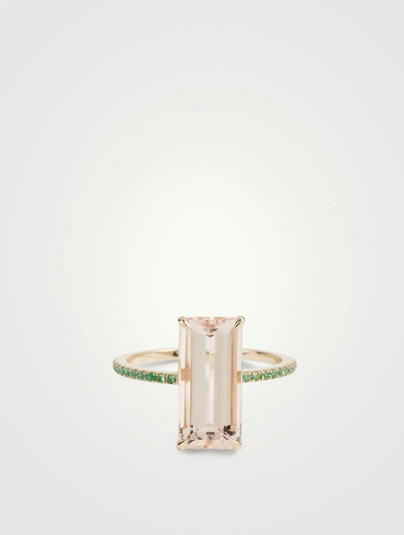 18K Gold Ring With Emeralds And Morganite