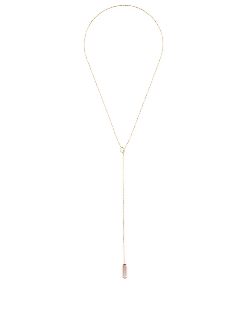 18K Gold Lariat Necklace With Pink Tourmaline