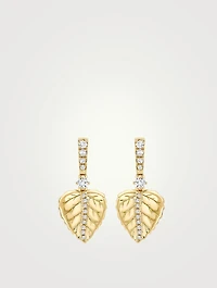 Small Lauren 18K Gold Leaf Earrings With Diamonds