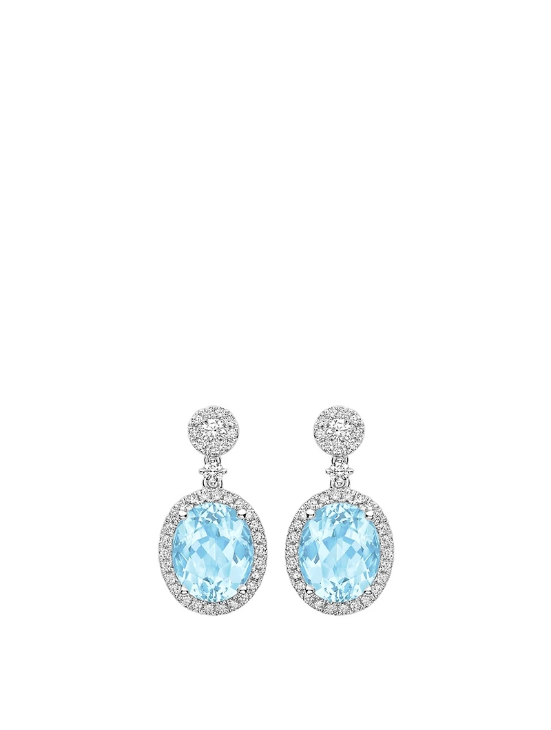 Signatures 18K White Gold Earrings With Blue Topaz And Diamonds