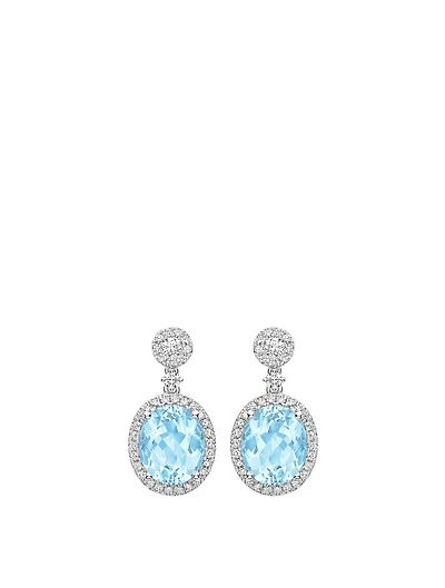 Signatures 18K White Gold Earrings With Blue Topaz And Diamonds