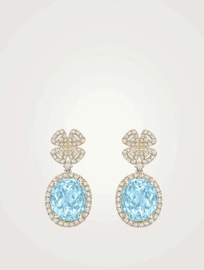 Signatures 18K Gold Clover Earrings With Diamonds And Blue Topaz