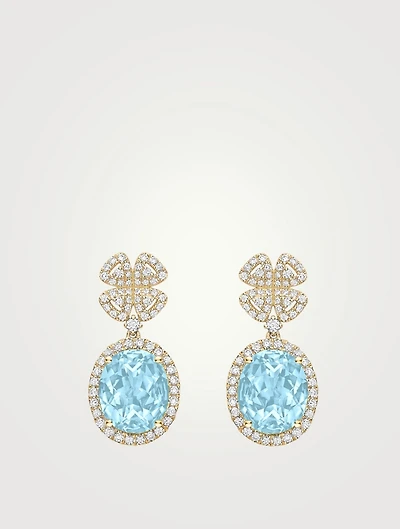 Signatures 18K Gold Clover Earrings With Diamonds And Blue Topaz