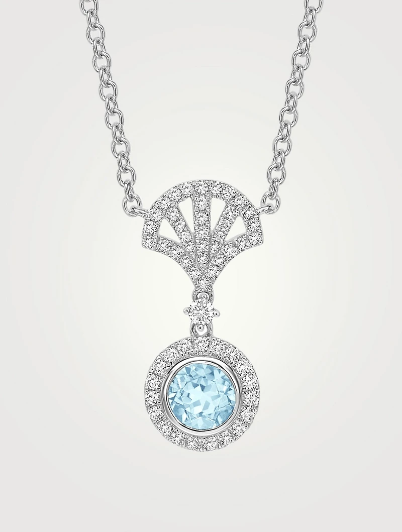 Freya 18K White Gold Pendant Necklace With Blue Topaz And Diamonds