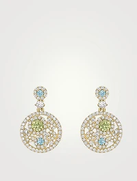 Bubbles 18K Gold Earrings With Diamonds, Peridot And Blue Topaz