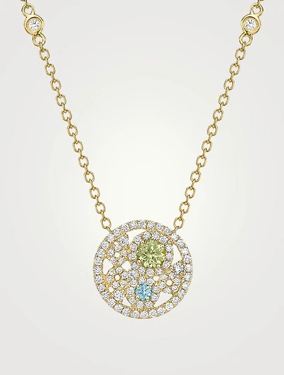Bubbles 18K Gold Necklace With Diamonds, Peridot And Blue Topaz
