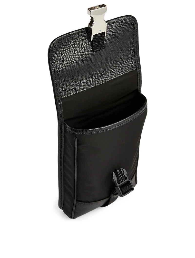 Nylon And Leather Crossbody Phone Bag