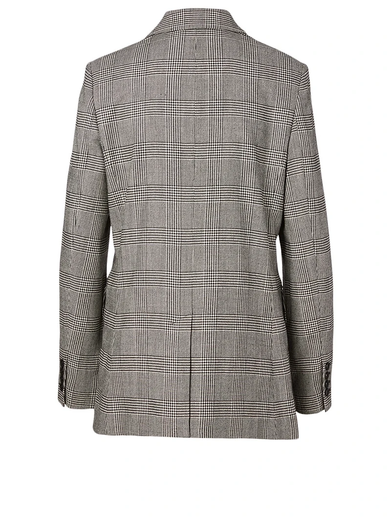 Wool-Blend Double-Breasted Blazer Plaid Print