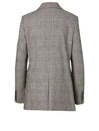 Wool-Blend Double-Breasted Blazer Plaid Print