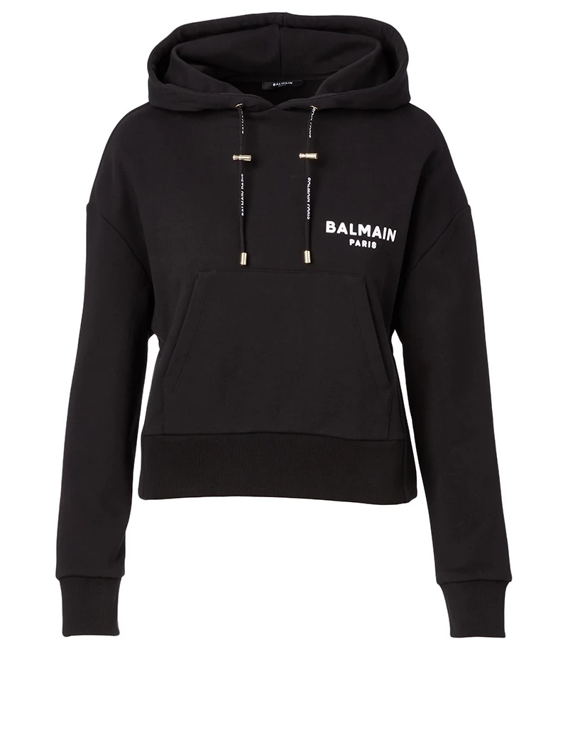 Cotton Cropped Hoodie With Logo