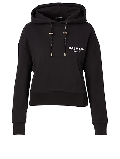 Cotton Cropped Hoodie With Logo