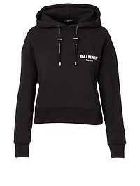Cotton Cropped Hoodie With Logo