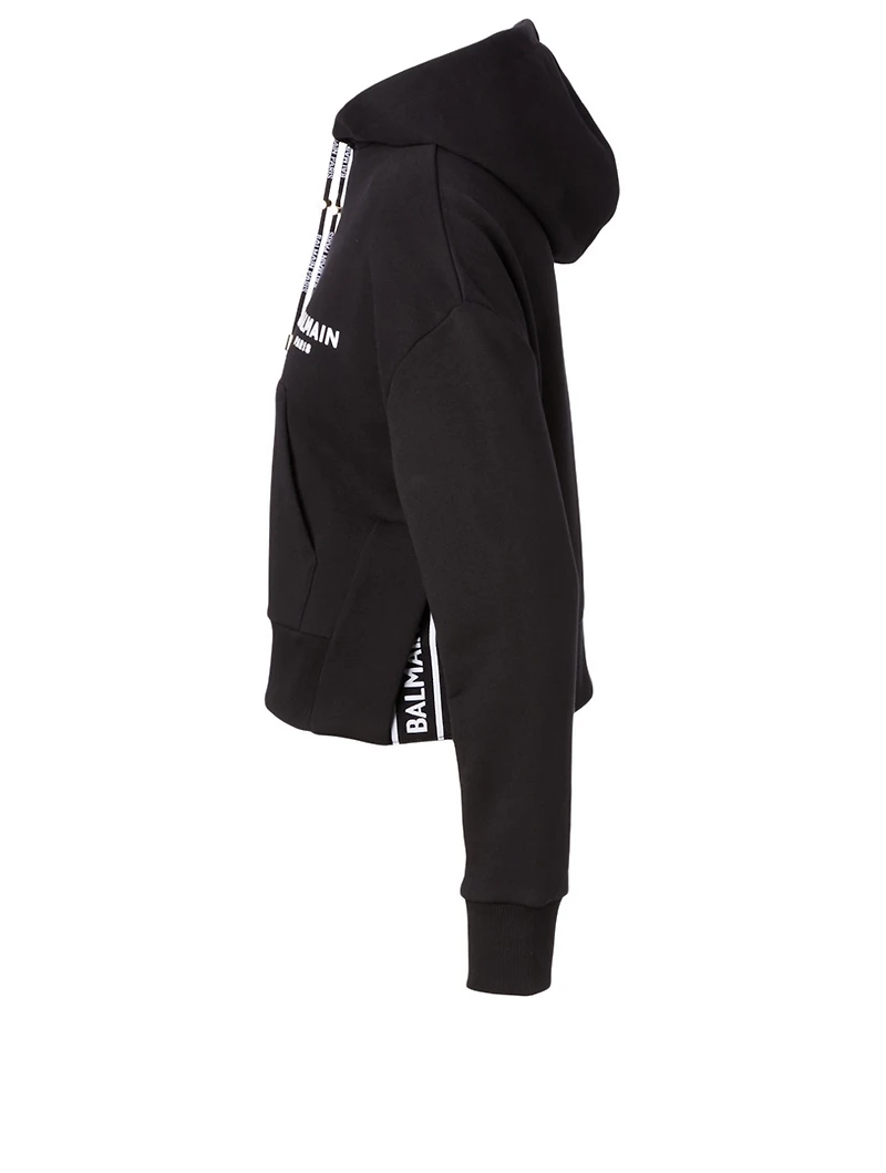 Cotton Cropped Hoodie With Logo
