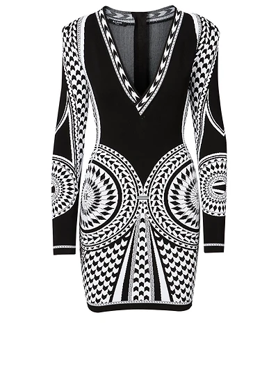 Jacquard Long-Sleeve Mini Dress