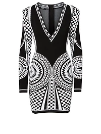 Jacquard Long-Sleeve Mini Dress