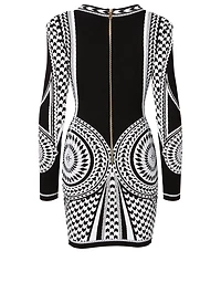 Jacquard Long-Sleeve Mini Dress