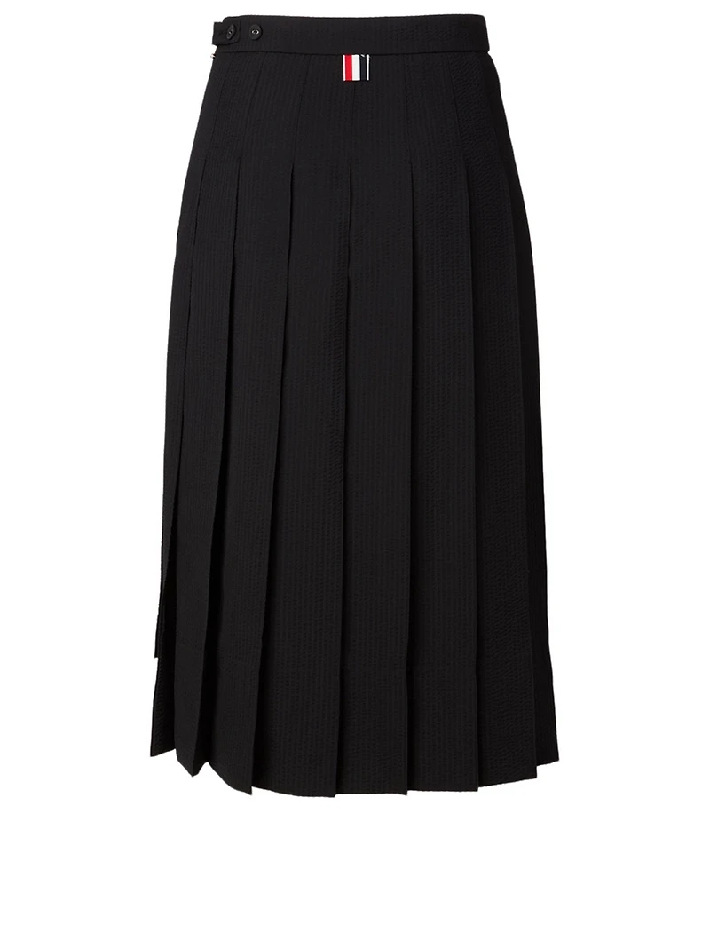 Wool Seersucker Pleated Skirt