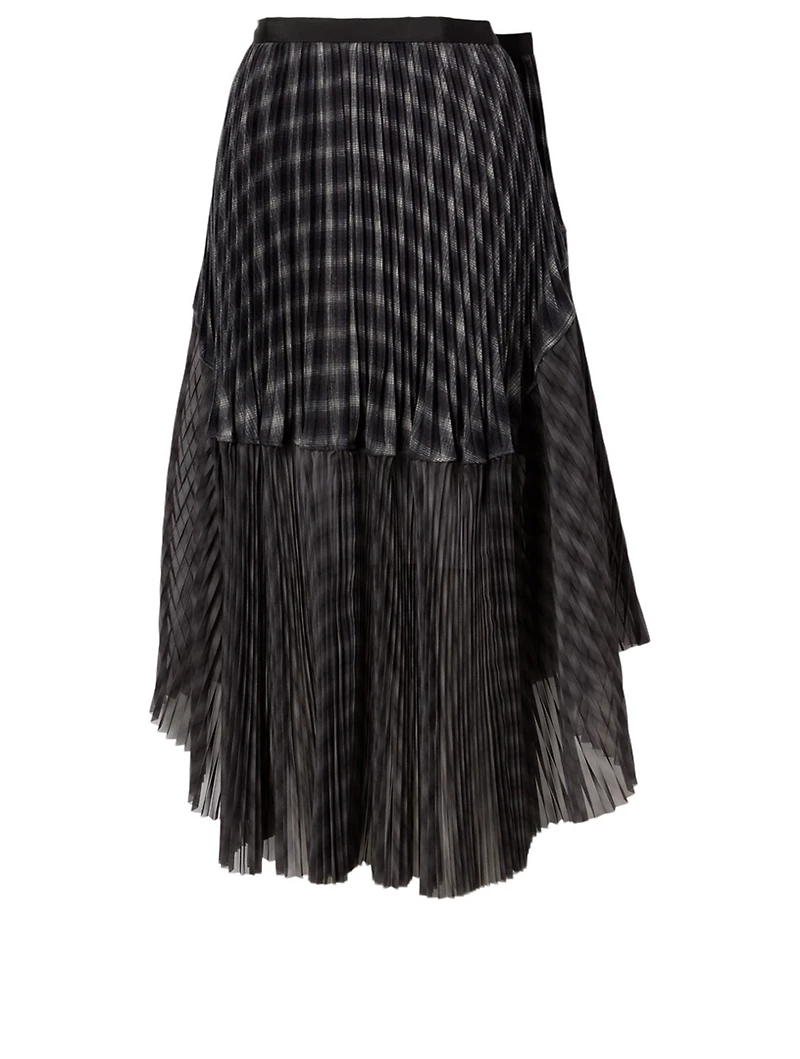 Ombre Pleated Skirt Check Print
