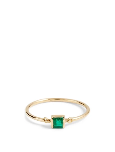 18K Gold Petite Circle Ring With Emerald
