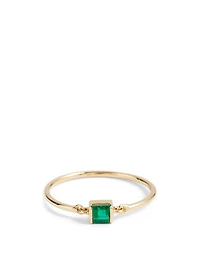 18K Gold Petite Circle Ring With Emerald