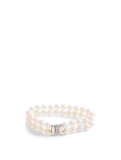 18K White Gold Pearl Bracelet With Diamonds