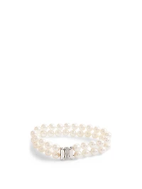 18K White Gold Pearl Bracelet With Diamonds