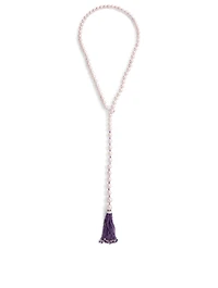 18K White Gold Pearl Lariat Necklace With Diamonds