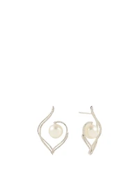 18K White Gold Australian South Sea Pearl And Diamond Earrings