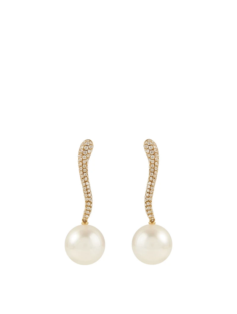 18K White Gold Australian South Sea Pearl And Diamond Earrings