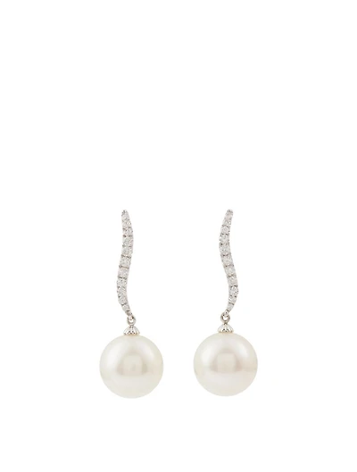 18K White Gold Pearl And Diamond Earrings