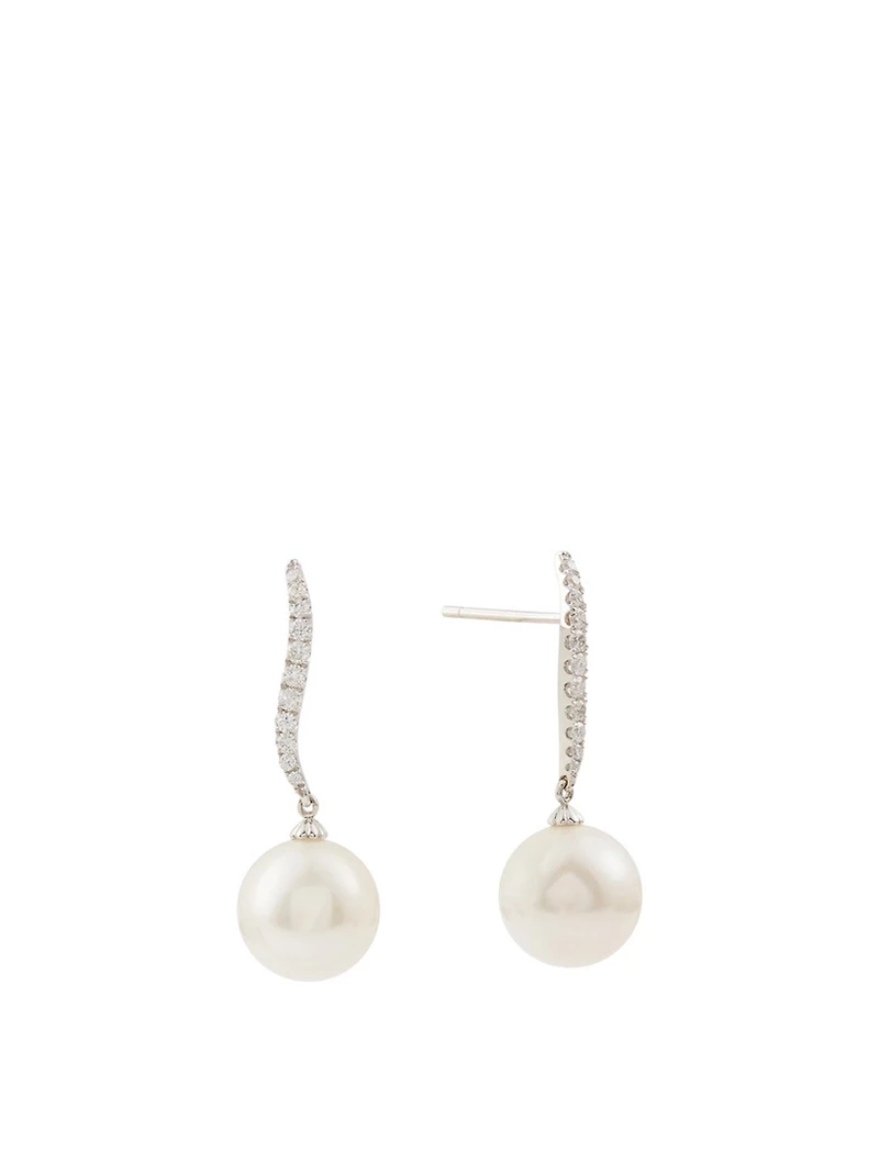 18K White Gold Pearl And Diamond Earrings