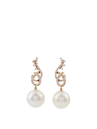 18K Rose Gold Australian South Sea Pearl And Diamond Earrings
