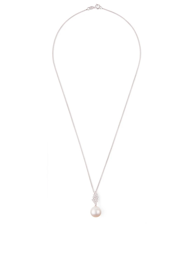 18K White Gold Pearl And Diamond Pendant Necklace