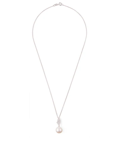 18K White Gold Pearl And Diamond Pendant Necklace