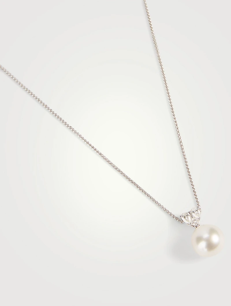 18K White Gold Australian South Sea Pearl And Diamond Pendant Necklace