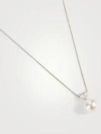 18K White Gold Australian South Sea Pearl And Diamond Pendant Necklace