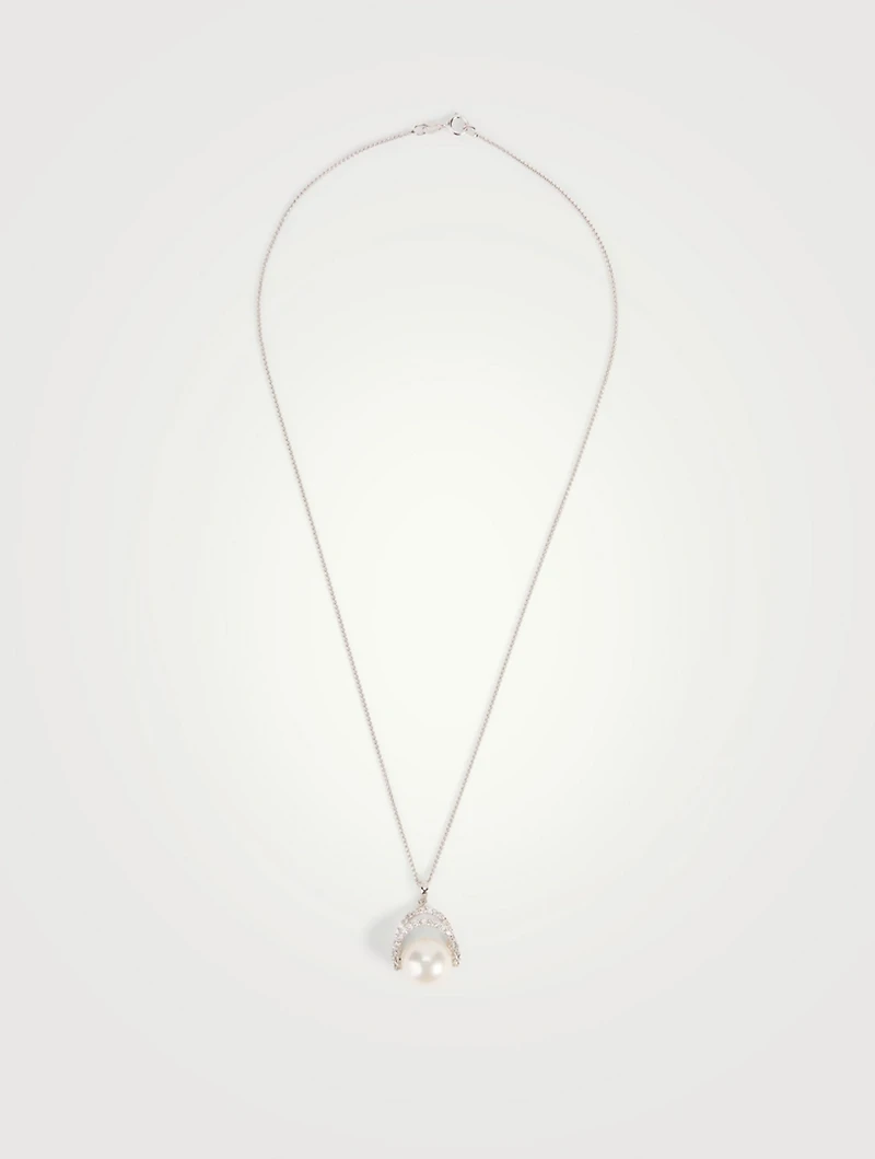 18K White Gold Pearl And Diamond Pendant Necklace