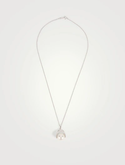 18K White Gold Pearl And Diamond Pendant Necklace