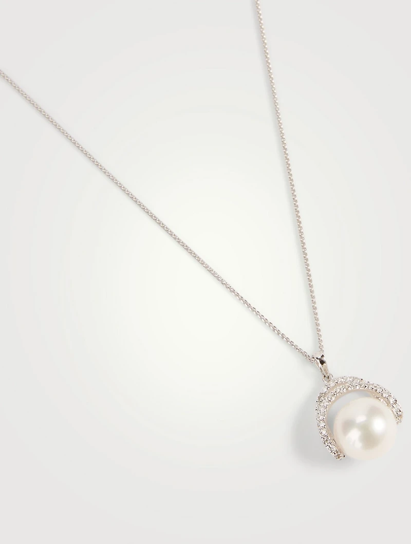 18K White Gold Pearl And Diamond Pendant Necklace