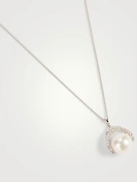 18K White Gold Pearl And Diamond Pendant Necklace