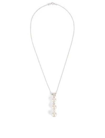 18K White Gold Australian South Sea Pearl And Diamond Pendant Necklace