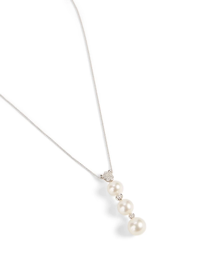 18K White Gold Australian South Sea Pearl And Diamond Pendant Necklace