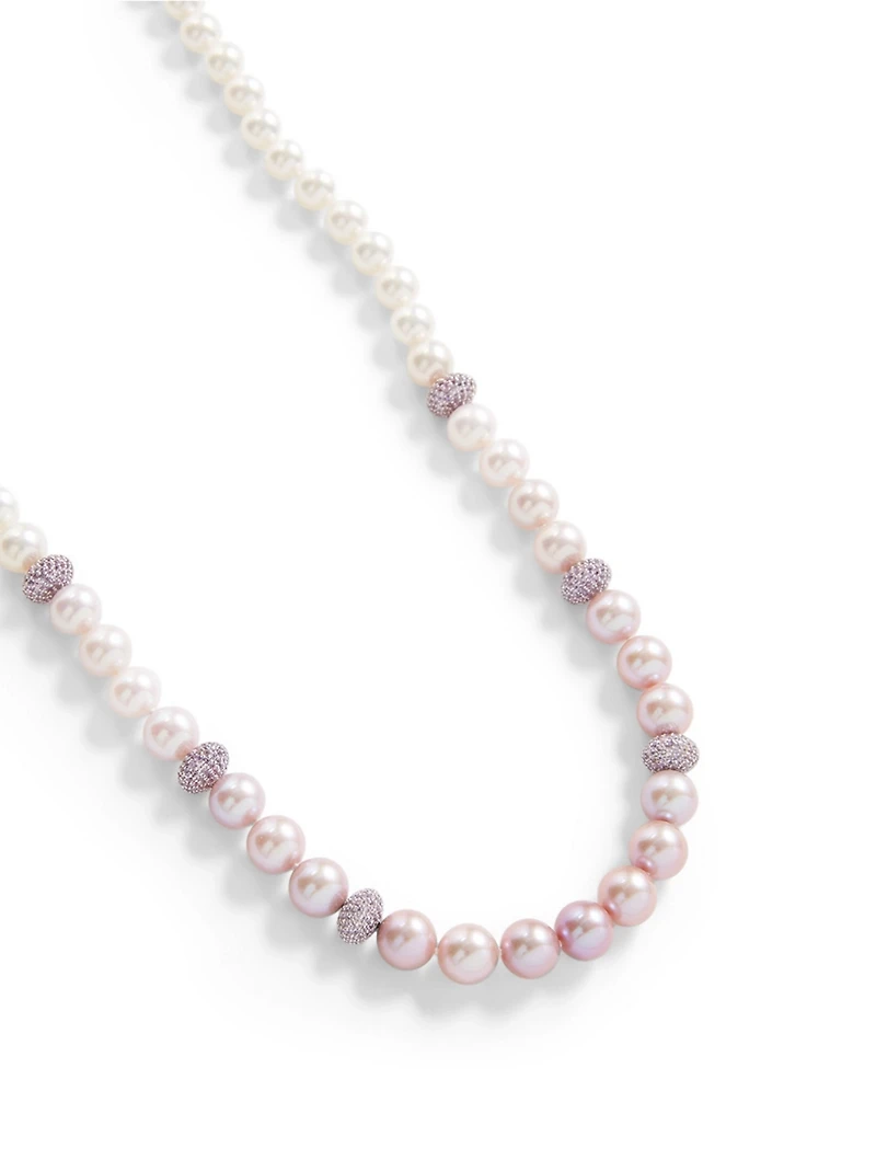18K White Gold Pearl Necklace With Pink Sapphire