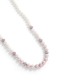 18K White Gold Pearl Necklace With Pink Sapphire