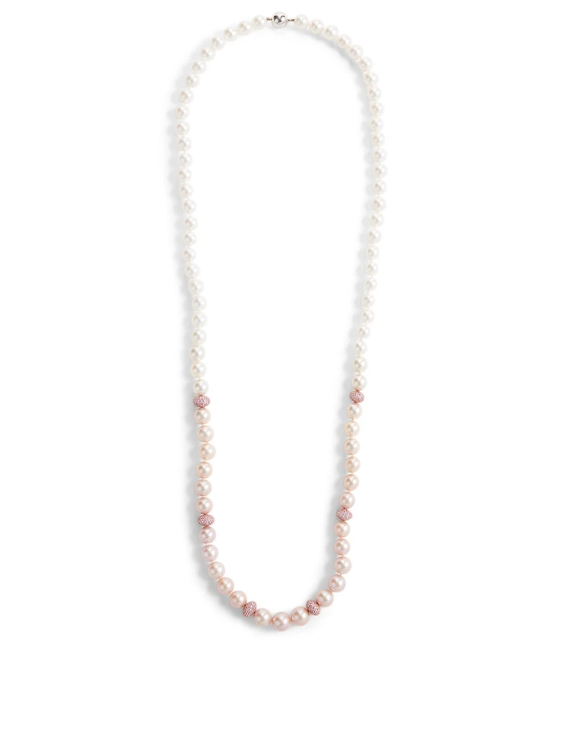 18K Rose Gold And White Gold Pearl Necklace With Pink Sapphire